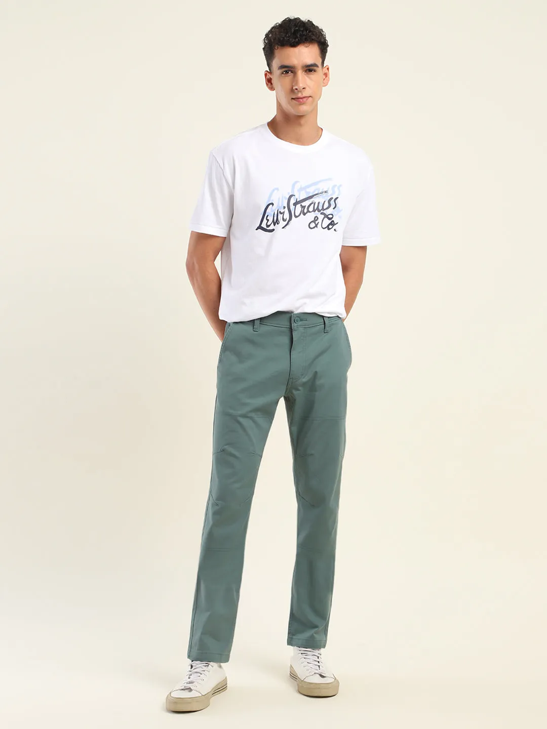 Men's Slim Fit Green Cargo Trousers