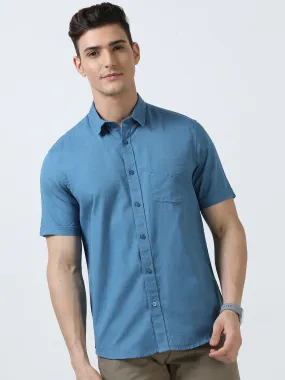 MEN'S STEEL BLUE-SOLID SLIM FIT SHIRT