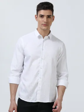 MEN'S WHITE-PRINTED SLIM FIT SHIRT