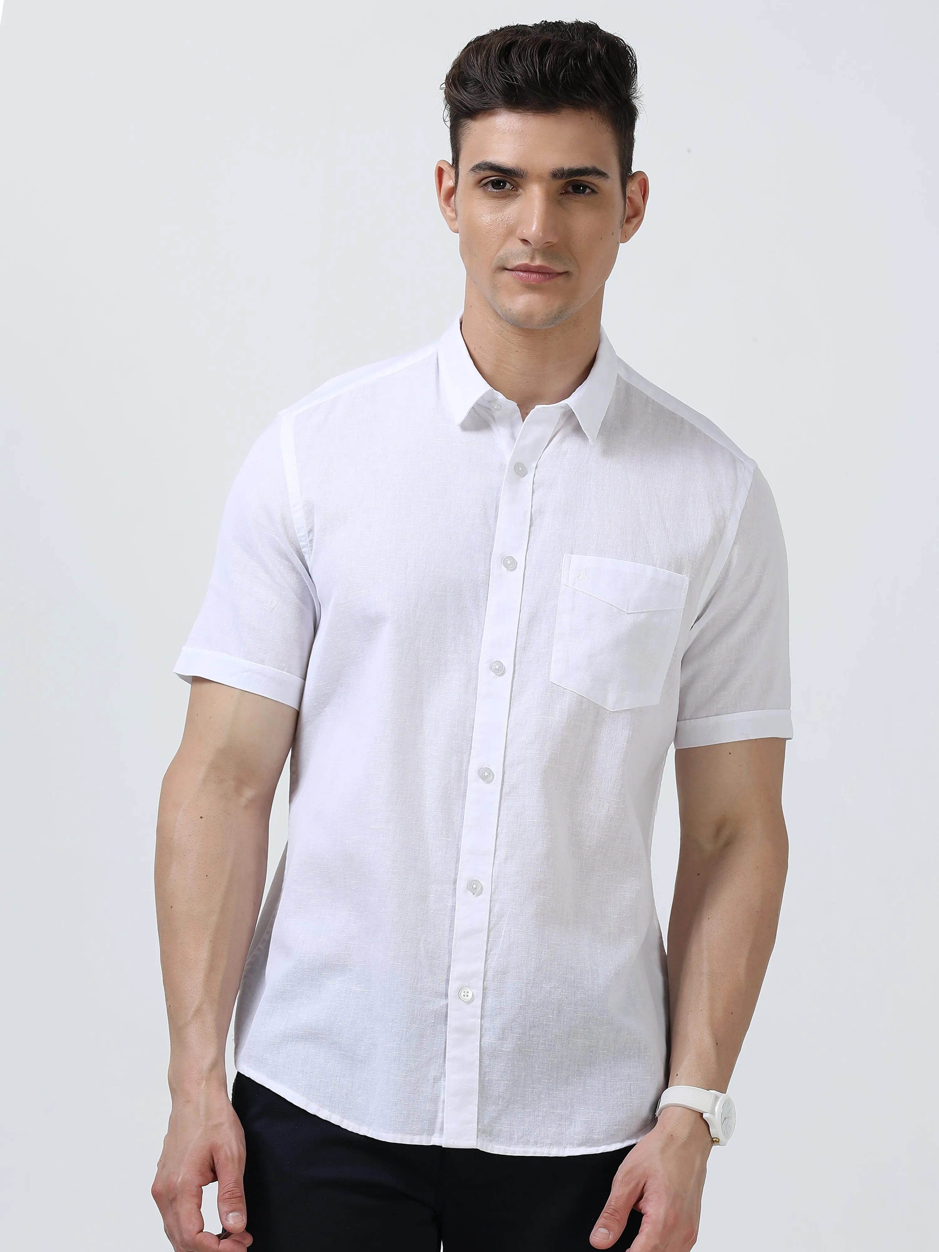 MEN'S WHITE-SOLID SLIM FIT SHIRT