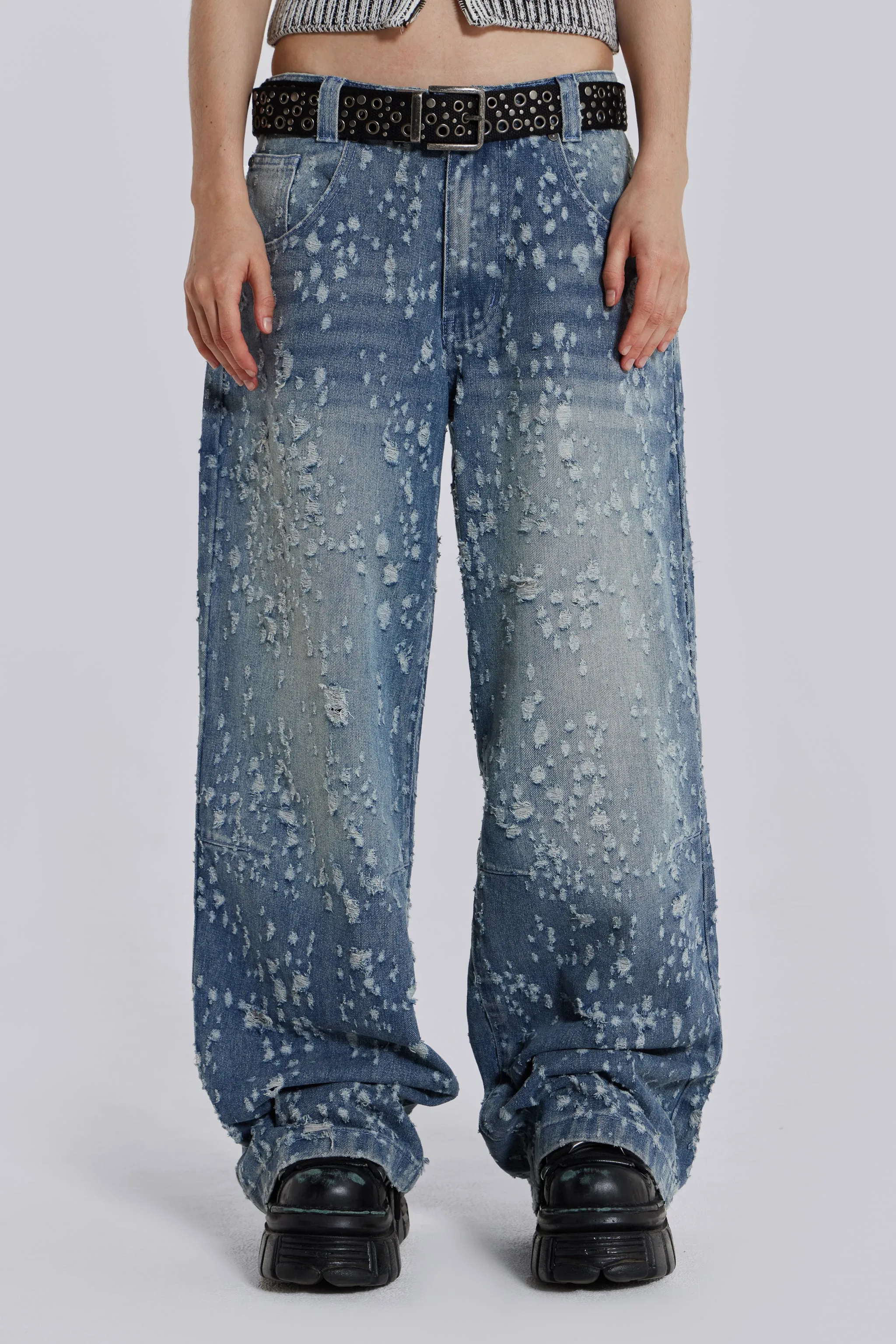 Mid Blue Shredded Colossus Jeans