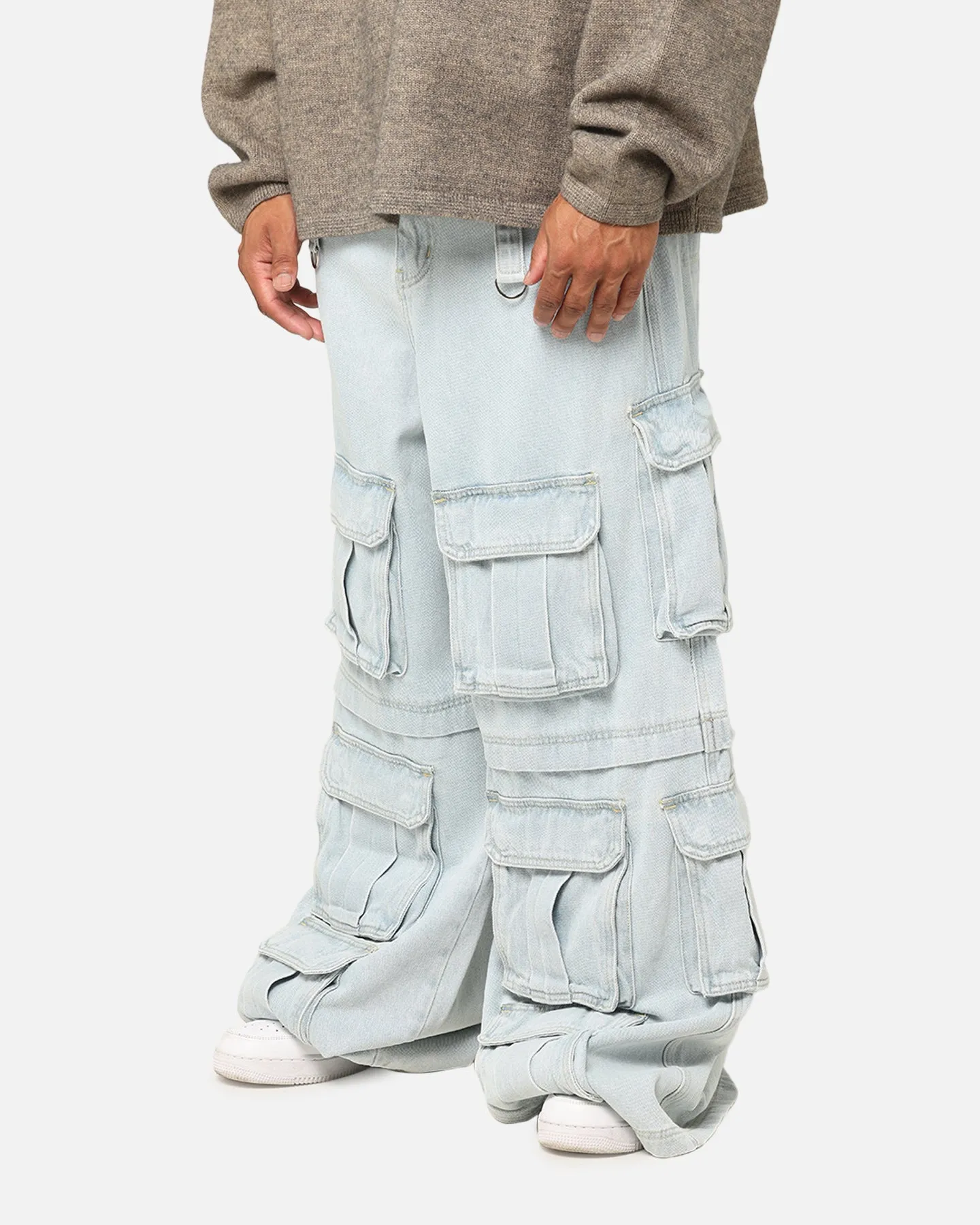 MNML Rave Multi Cargo Denim Pants Light Blue