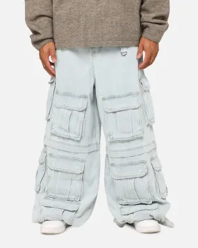 MNML Rave Multi Cargo Denim Pants Light Blue