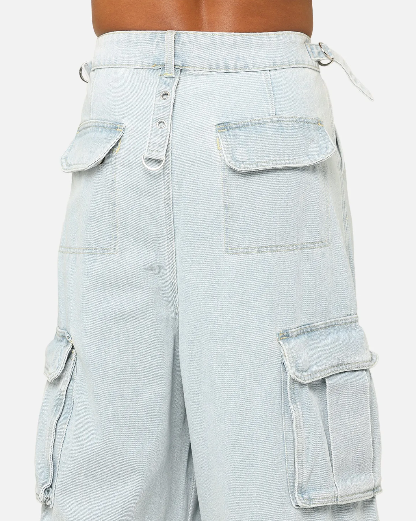 MNML Rave Multi Cargo Denim Pants Light Blue