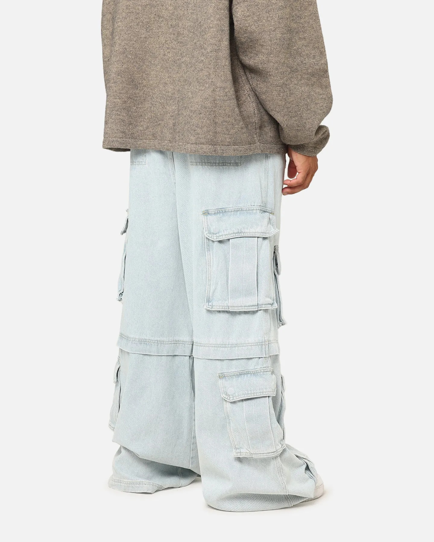 MNML Rave Multi Cargo Denim Pants Light Blue