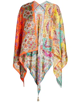 Multicolor Paisley Patchwork Silk Cape Poncho