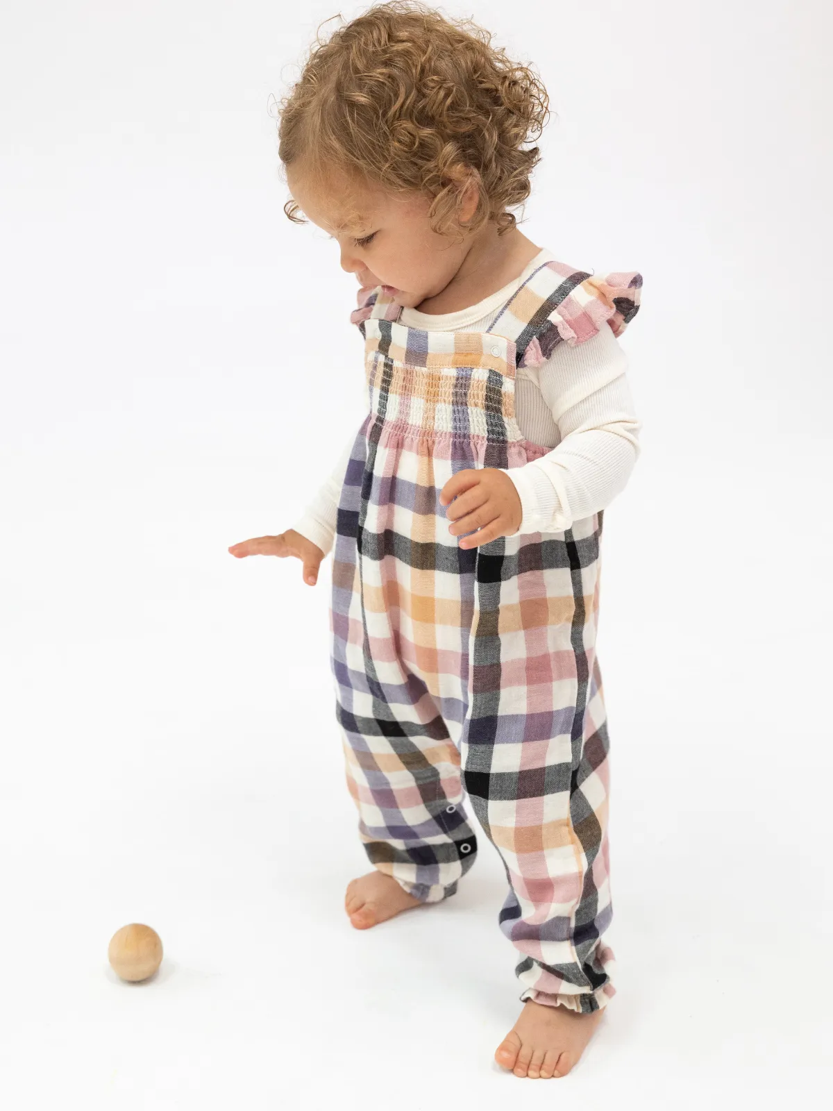 Muslin Smocked Overall, Harvest Plaid