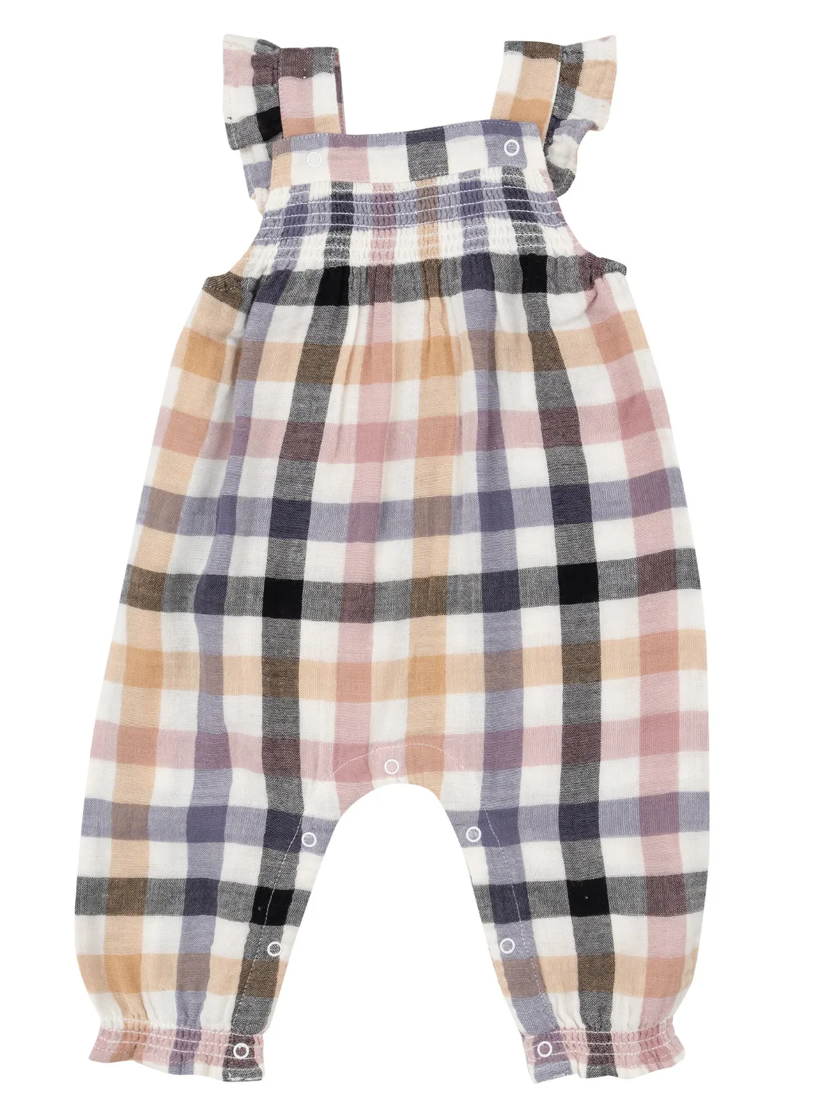 Muslin Smocked Overall, Harvest Plaid