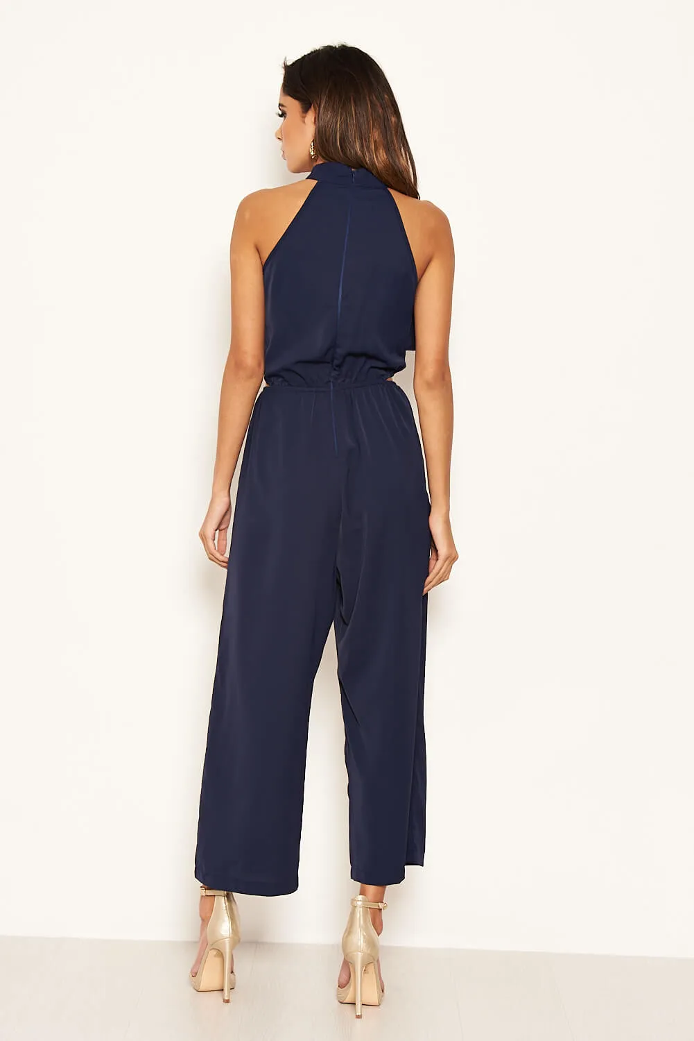 Navy Frilled Cut Out Culotte Jumpsuit