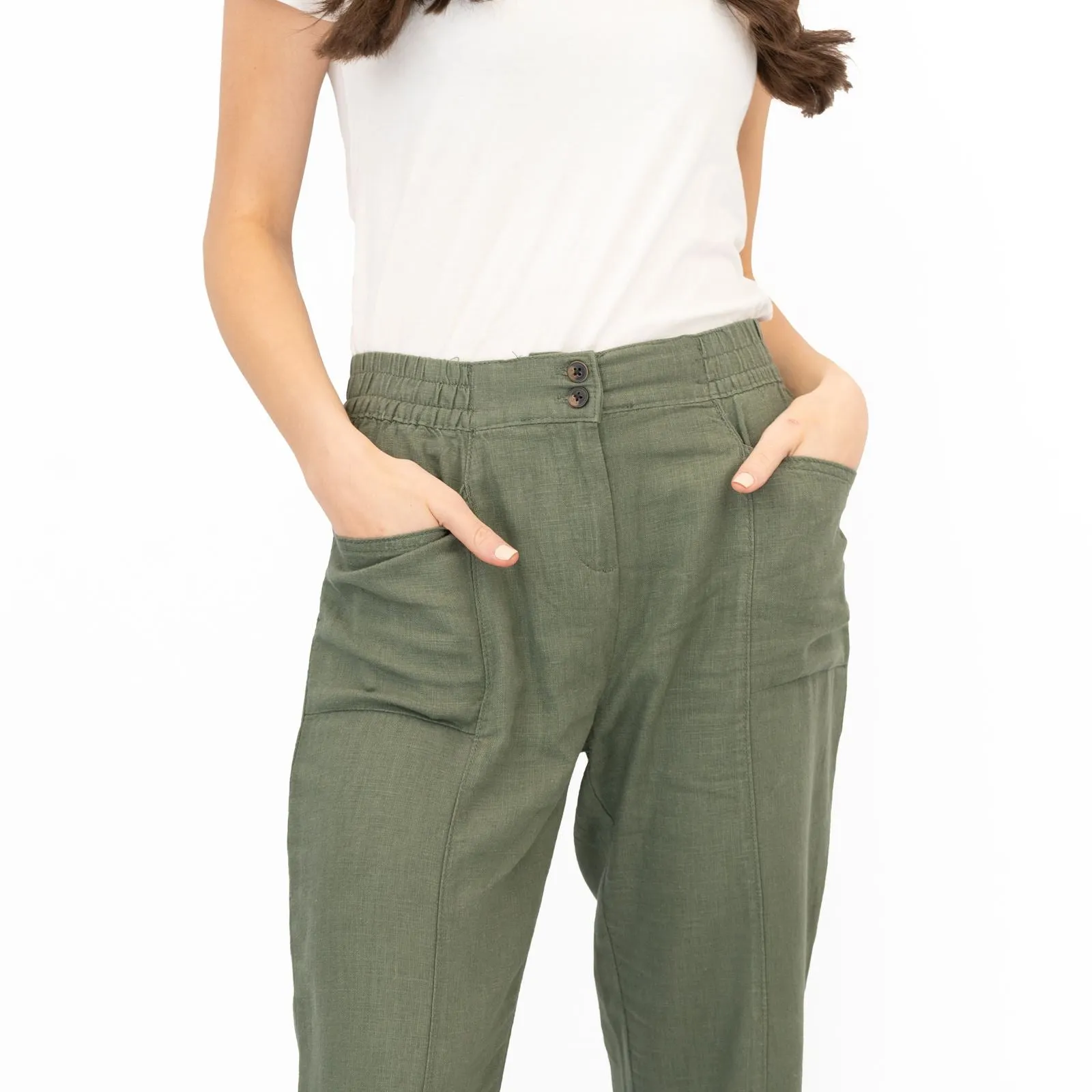 Next Linen Trousers Straight Leg Khaki