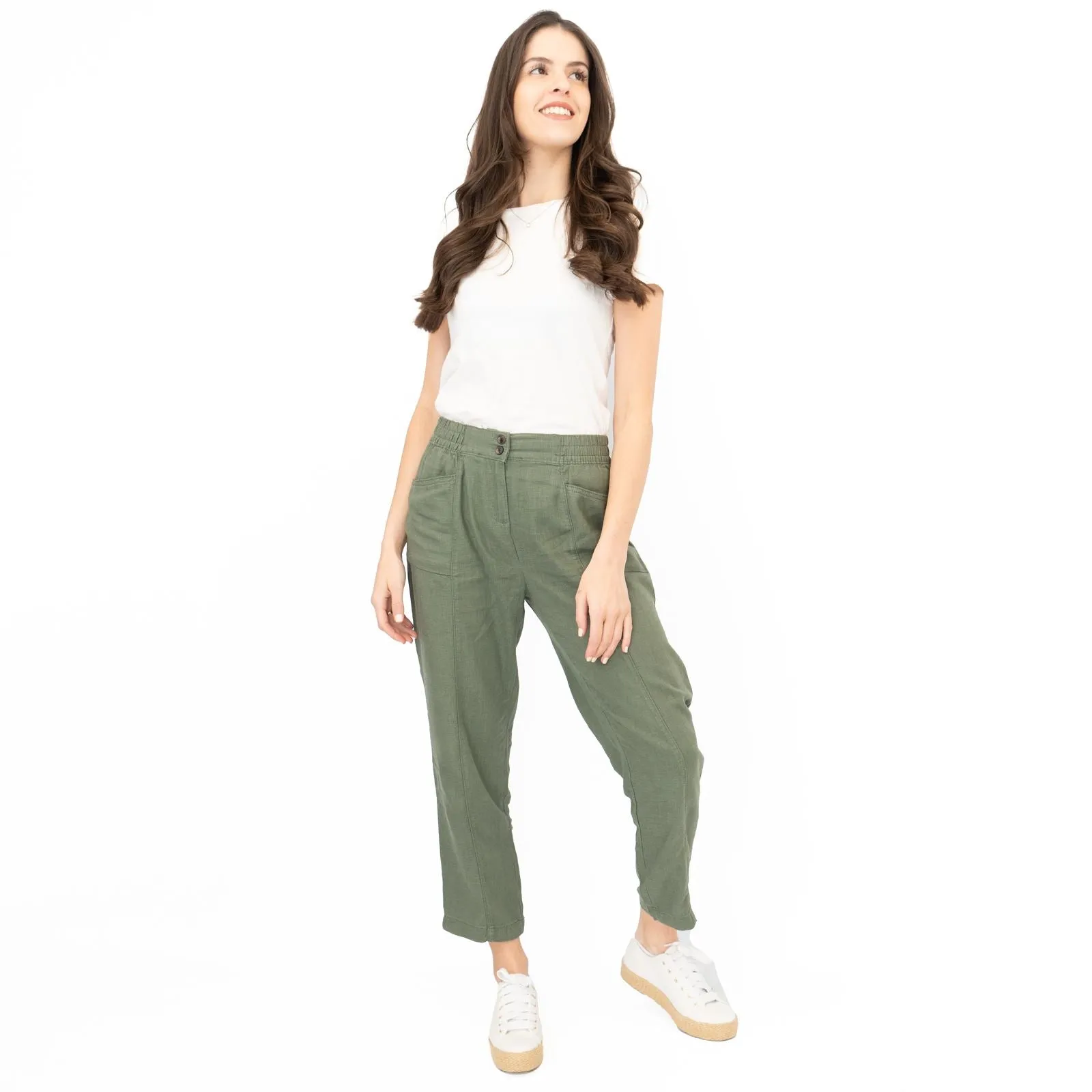 Next Linen Trousers Straight Leg Khaki