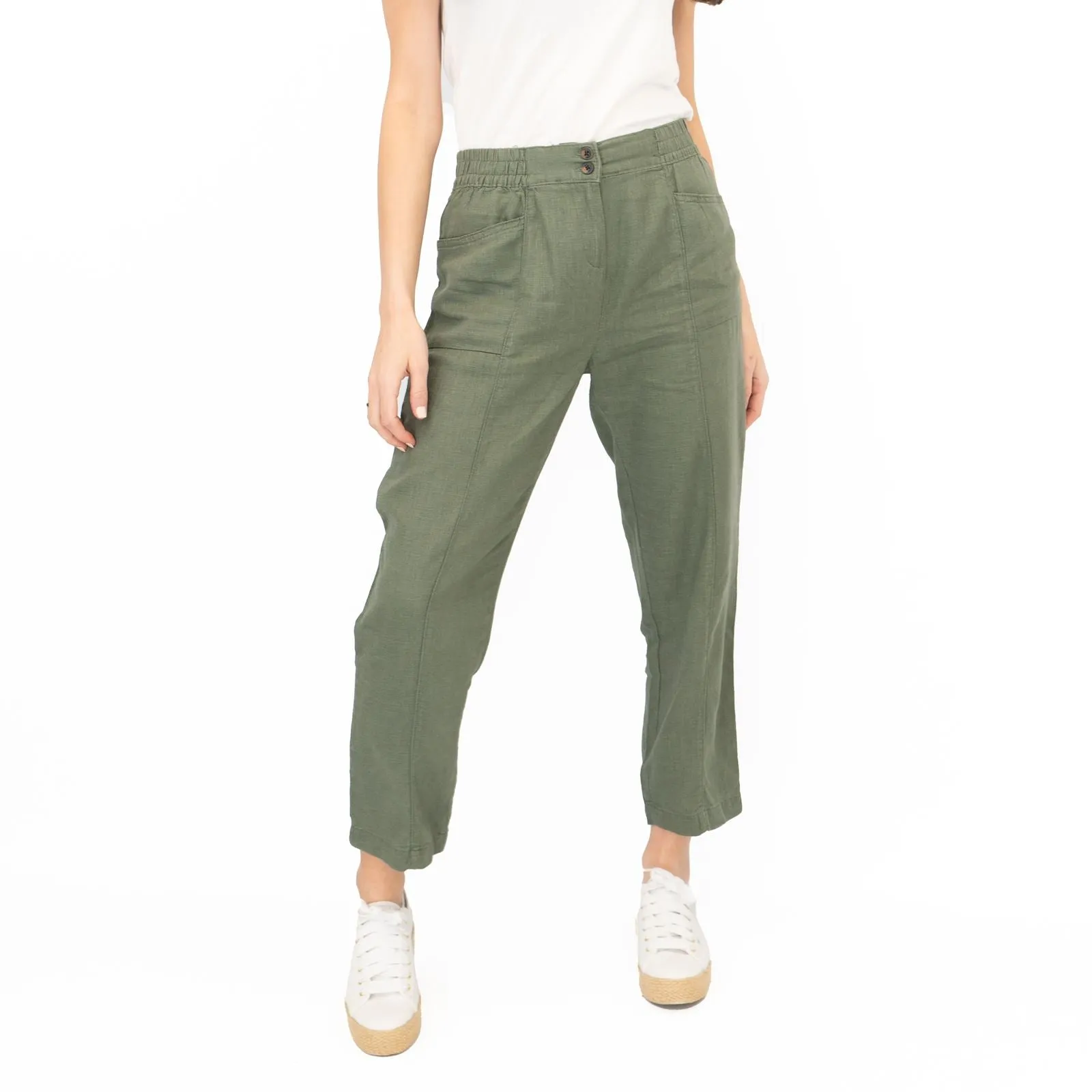 Next Linen Trousers Straight Leg Khaki