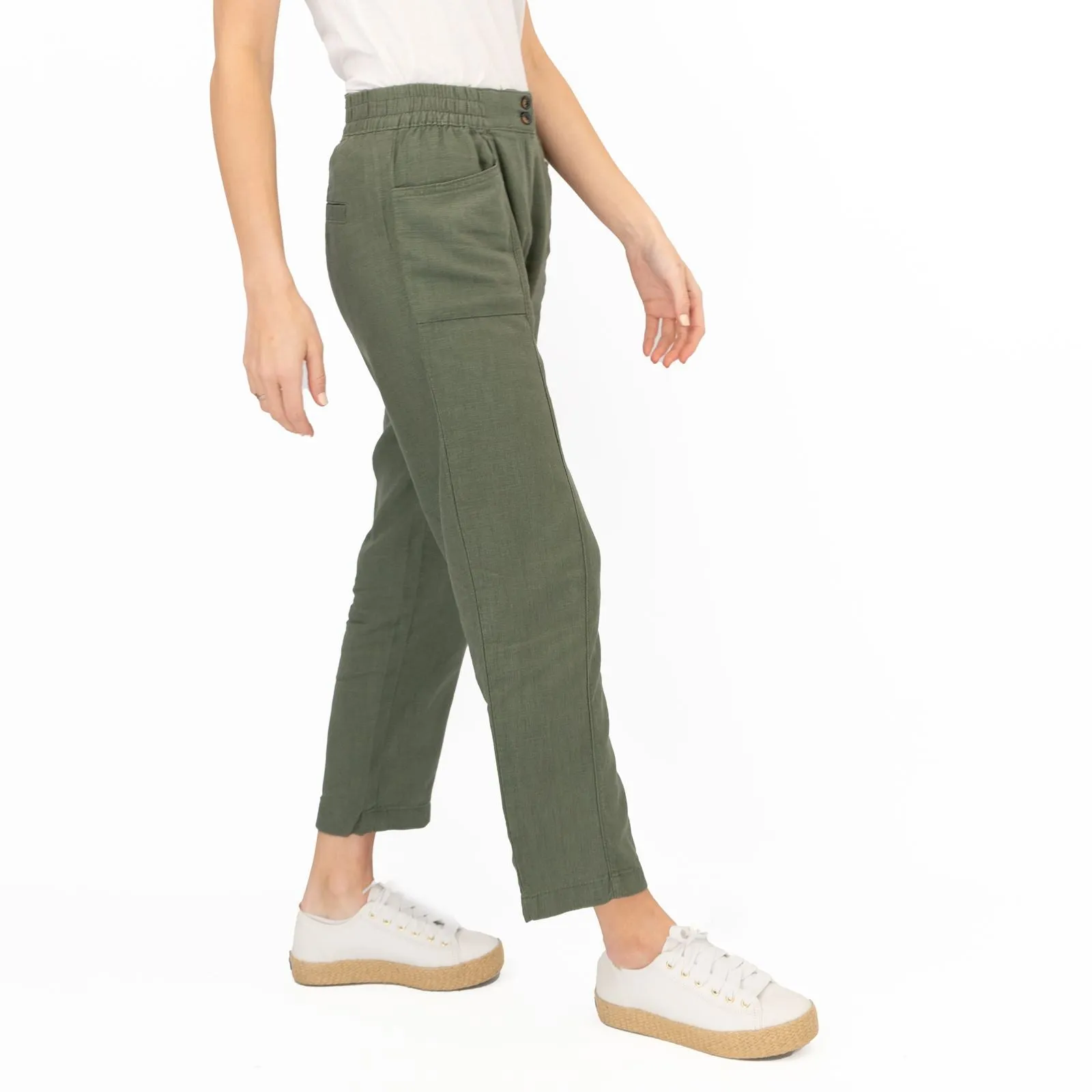 Next Linen Trousers Straight Leg Khaki