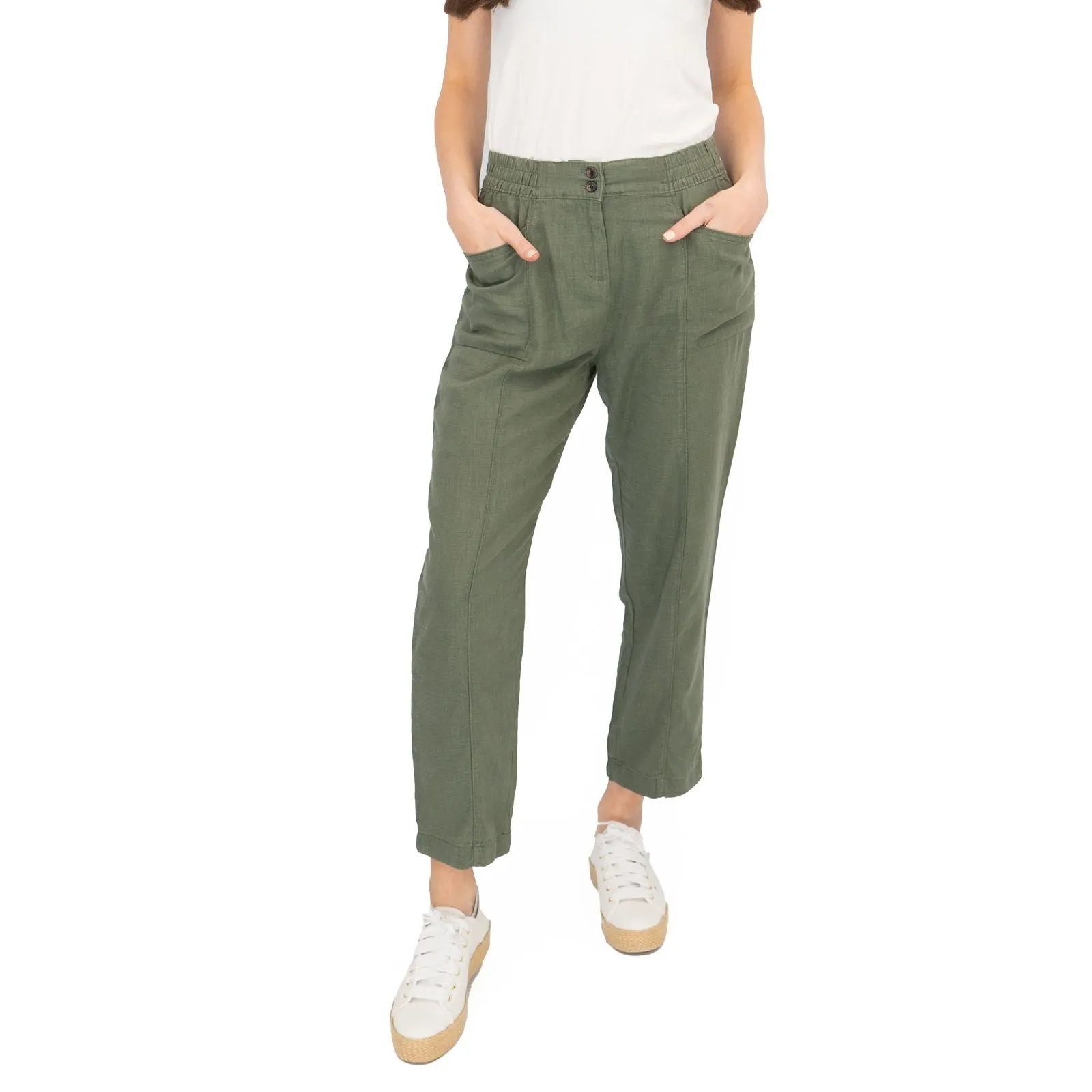 Next Linen Trousers Straight Leg Khaki