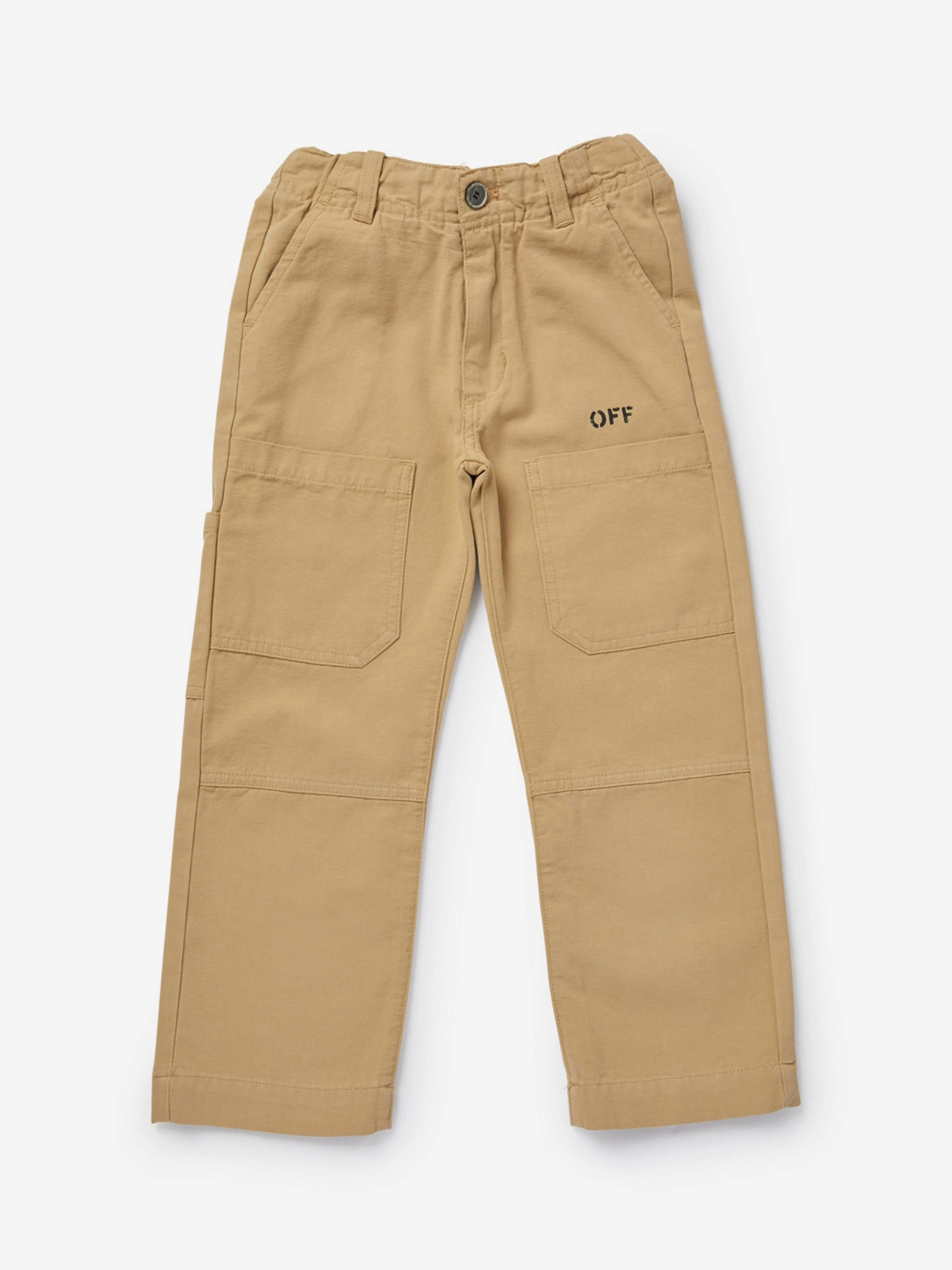 Off-White Boys Diagonal Outline Worker Trousers in Beige