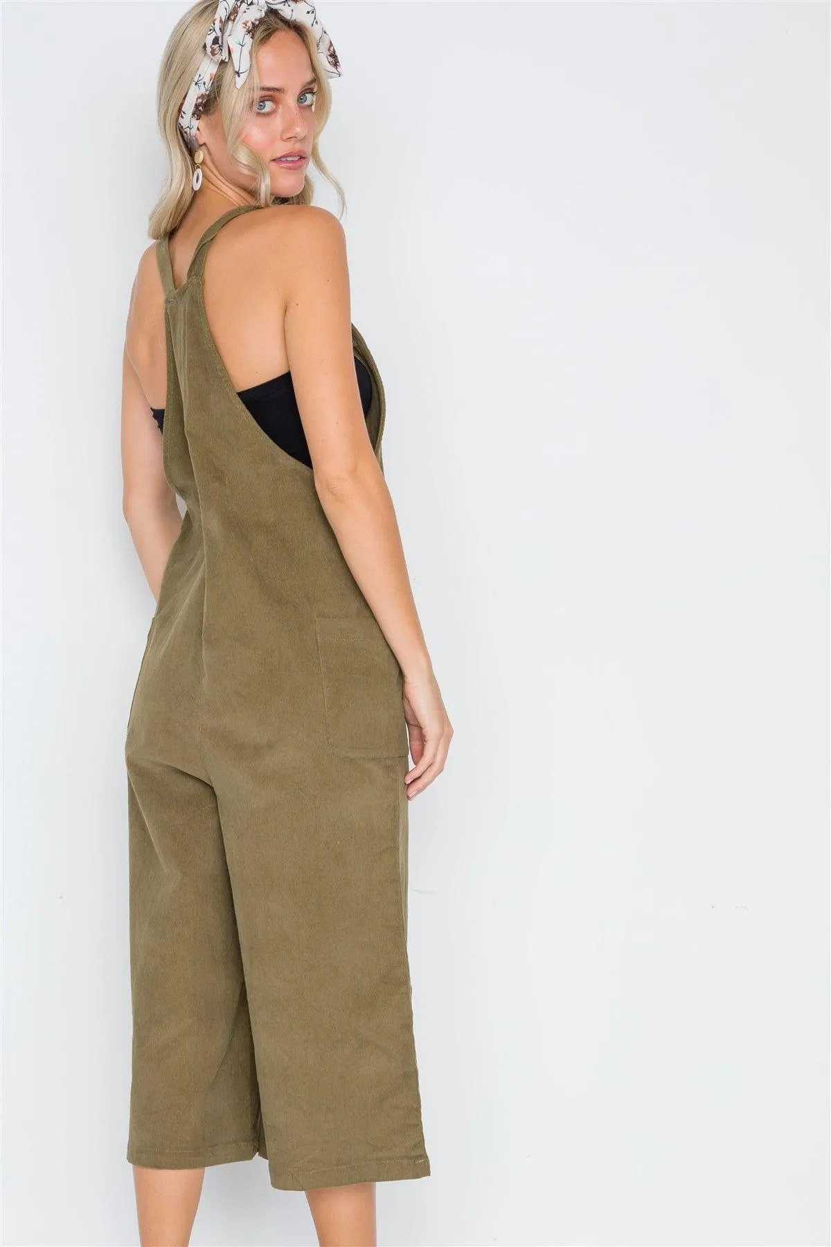 Olive Floral Embroidered Corduroy Boho Overall / 2-2-2