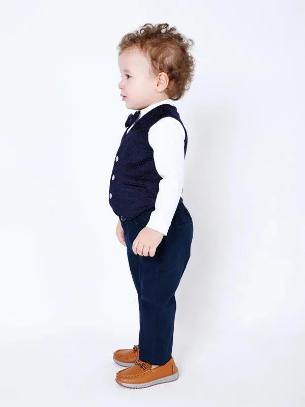 One Friday Navy Blue Solid T-Shirt with Waistcoat (2 Pieces set)