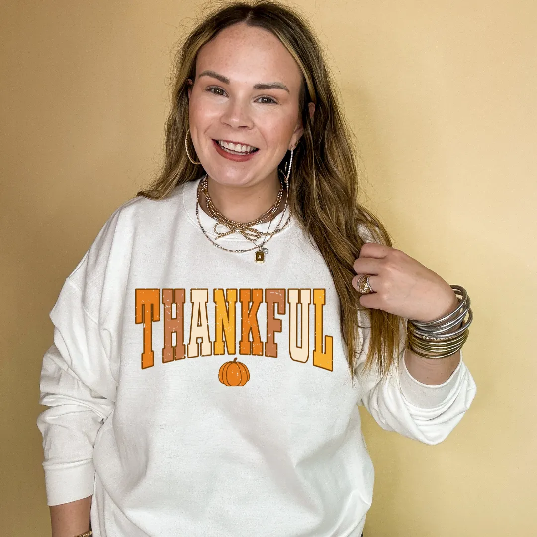 Online Exclusive | Thankful Fall Pumpkin Graphic Sweatshirt in Multiple Color Options