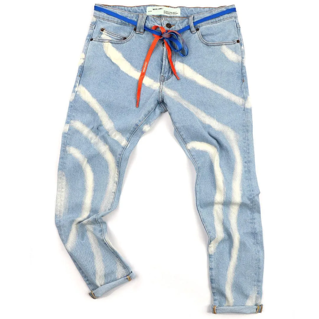 O.W Virgil Abloh Collection Quality Denim Label Jeans- Blue