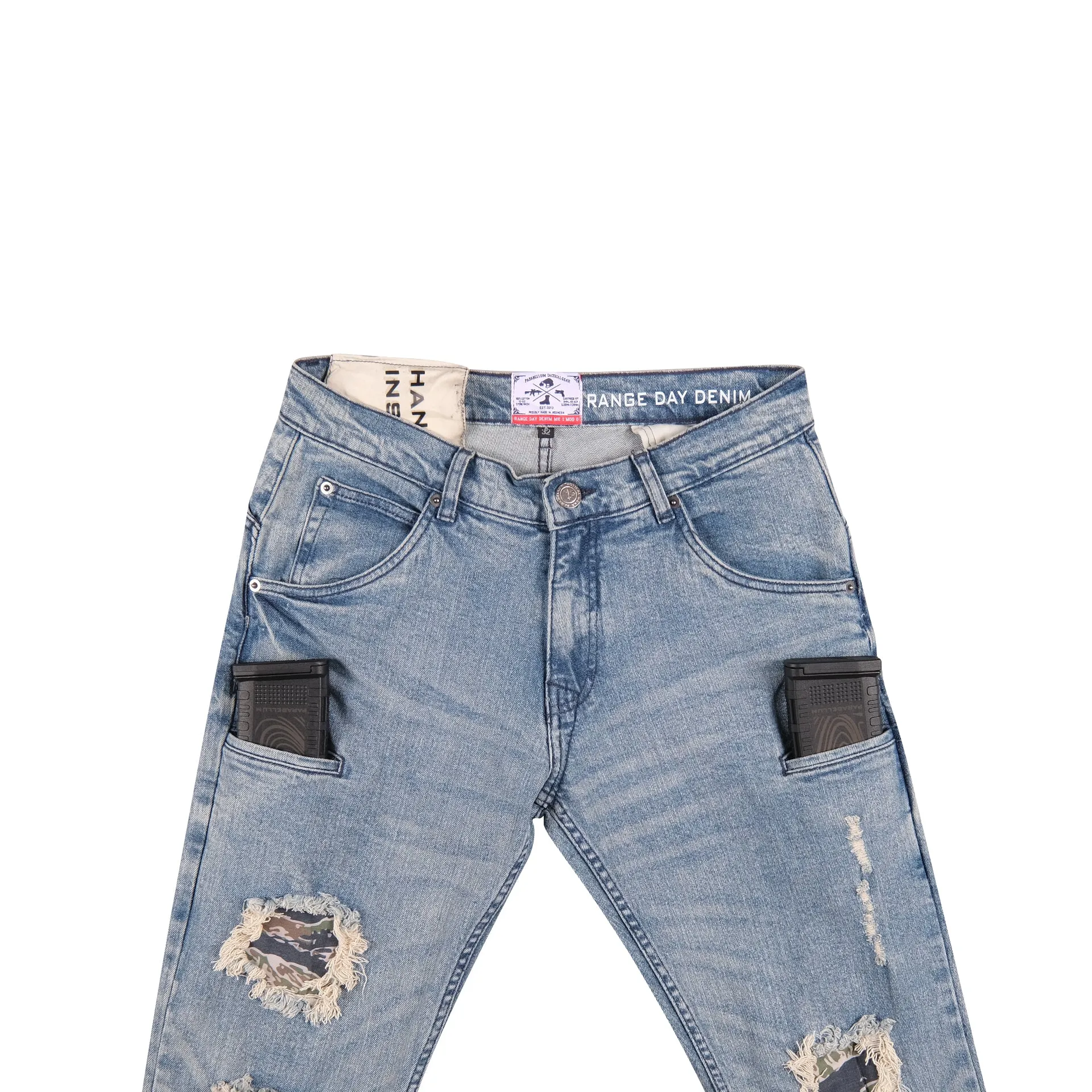 Parabellum® Range Day Denim MK2 Straight Fit Light Wash Ripped Tiger Stripe