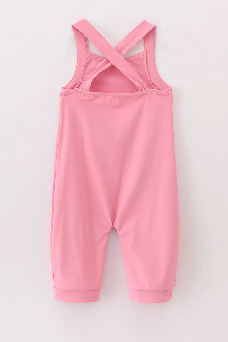 Pink active sporty gymnastic girl overall