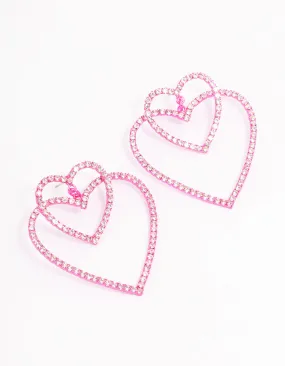 Pink Double Heart Drop Earrings