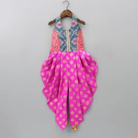 Pink Halterneck Dhoti Style Printed Jumpsuit