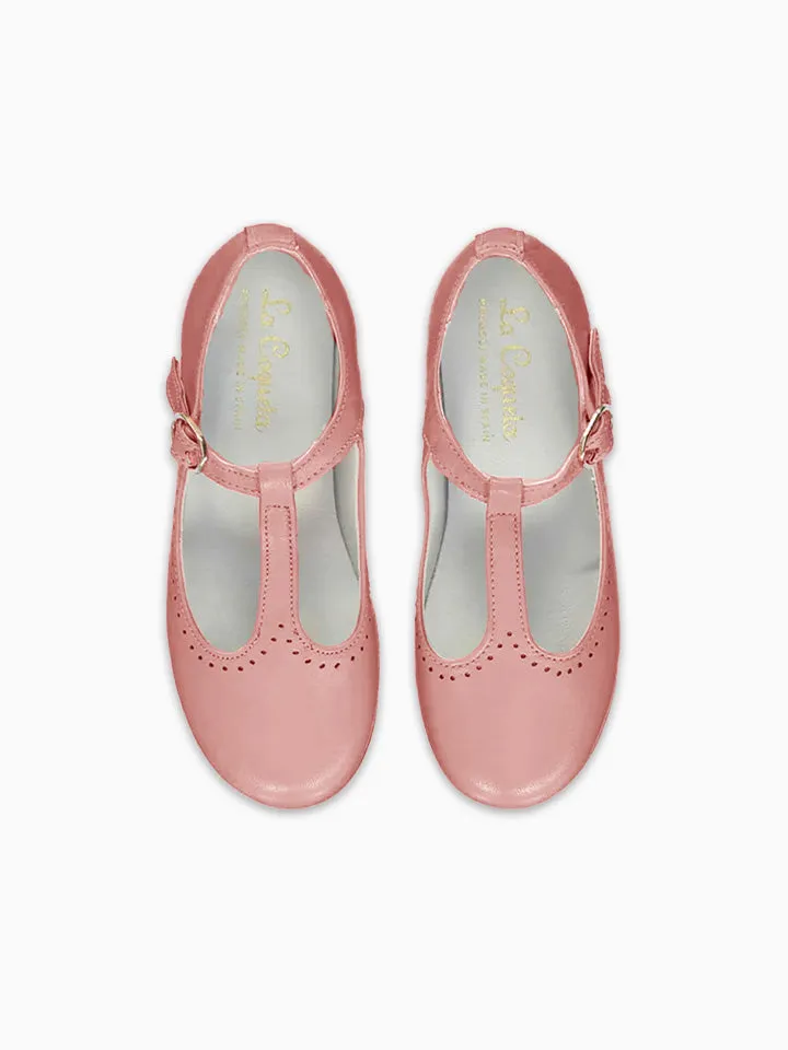 Pink Leather Girl T-Bar Shoes