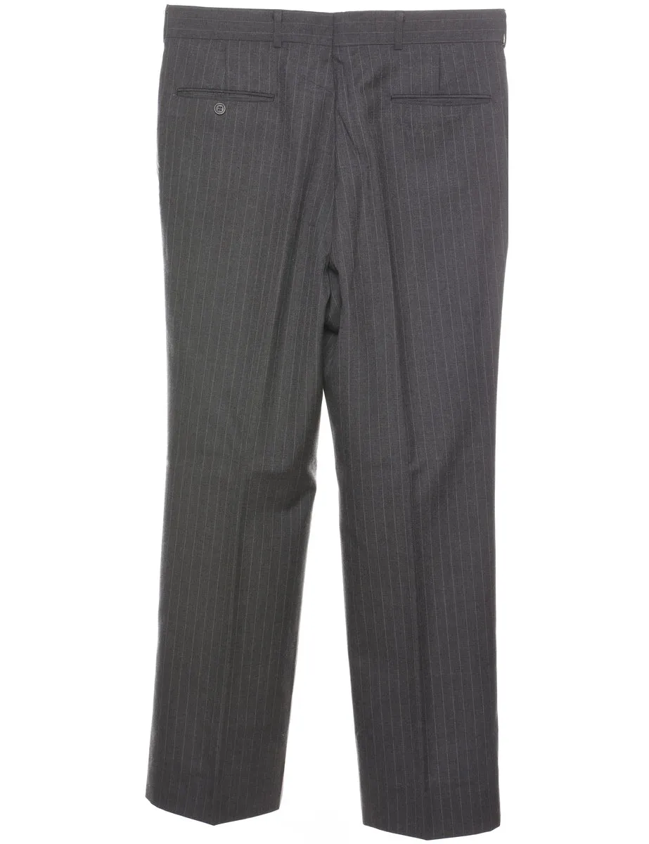 Pinstriped Dark Grey Trousers - W35 L31