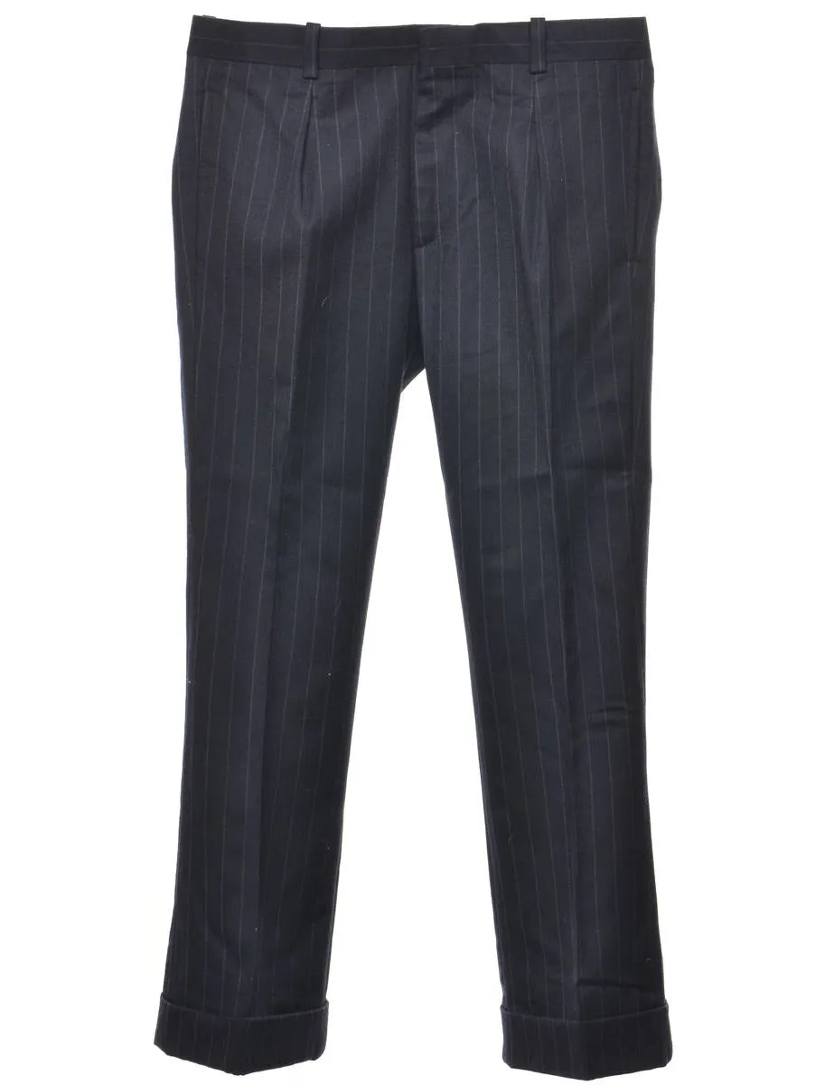 Pinstriped Navy Trousers - W36 L30