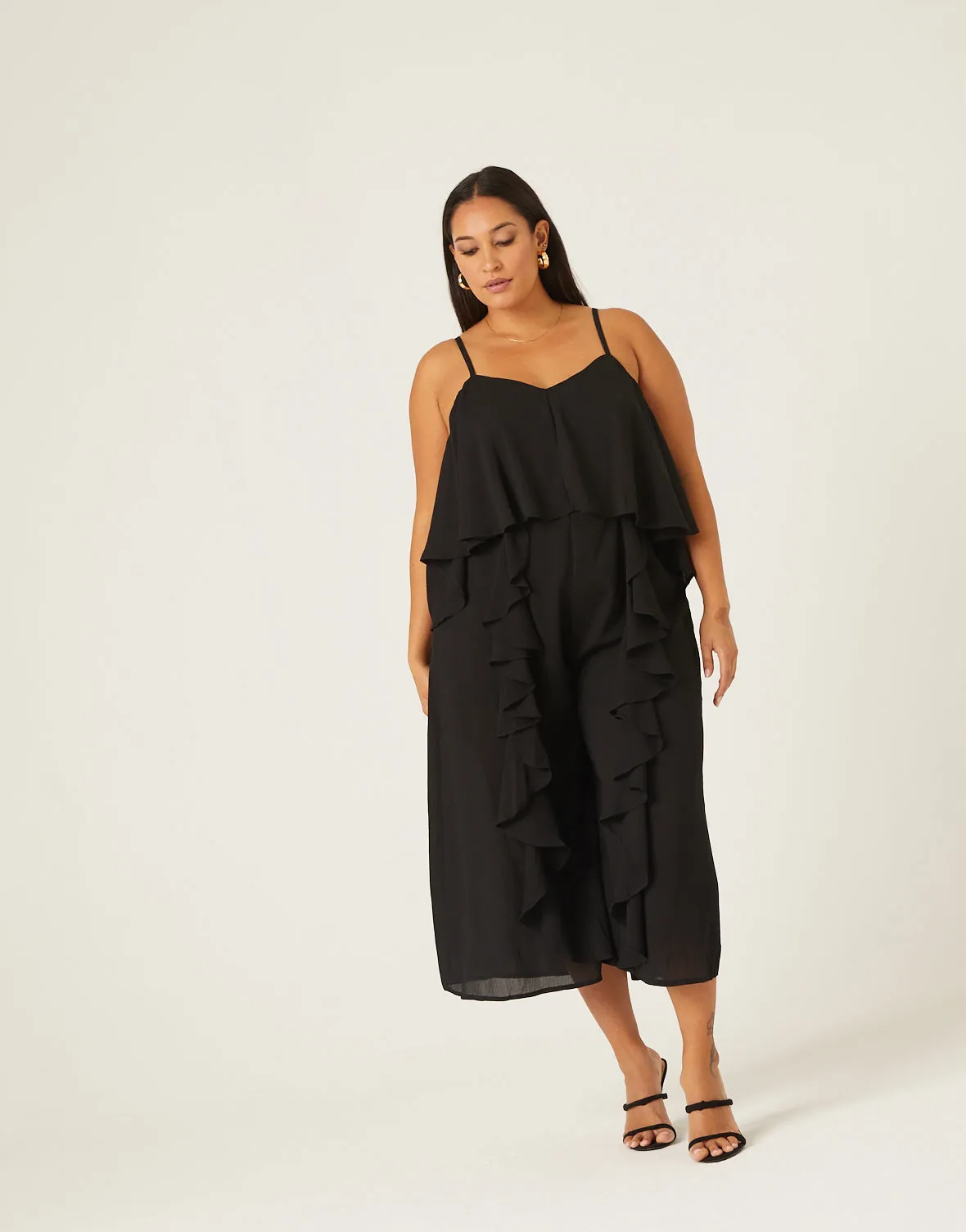 Plus Size Ruffle Sleeveless Crepe Jumpsuit