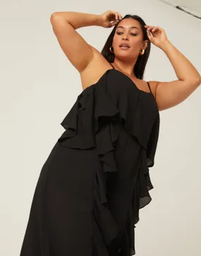 Plus Size Ruffle Sleeveless Crepe Jumpsuit