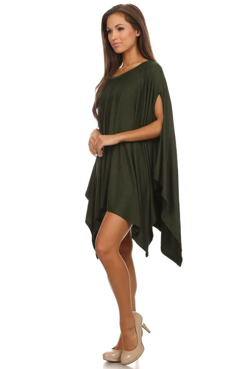 Ponchos Asymmetrical Tunic Top Olive Green One Size