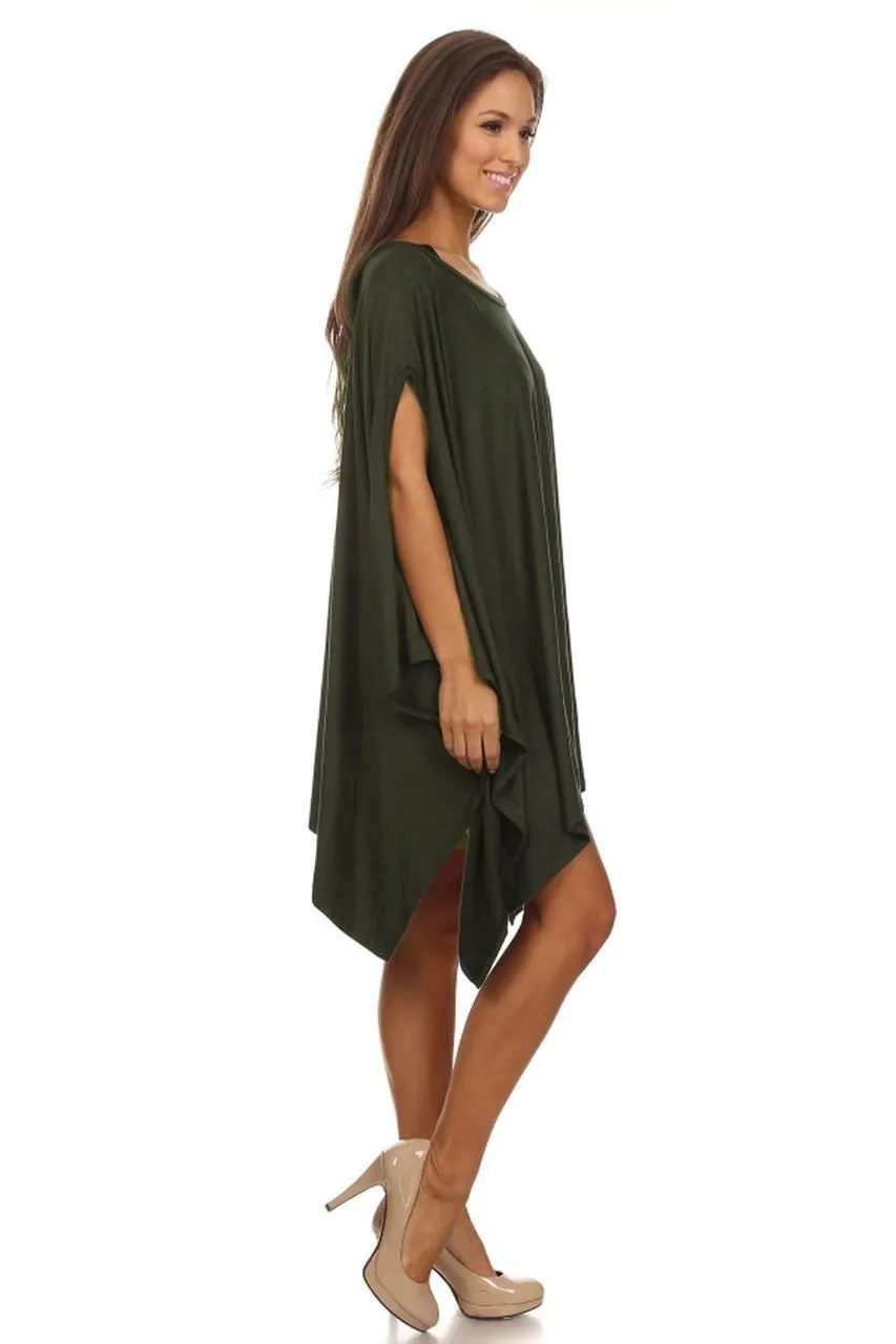 Ponchos Asymmetrical Tunic Top Olive Green One Size