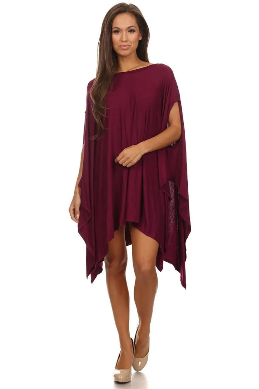 Ponchos Asymmetrical Tunic Top Wine One Size