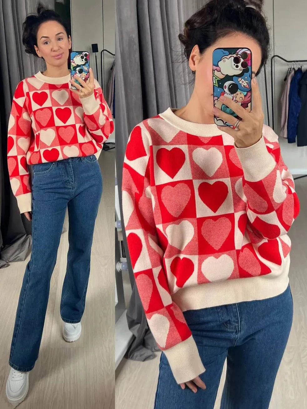 Print Knitted Long Sleeve Womens Oversized Sweaters Autumn Wintr 2023 Harajuku Fashion Jumper Ladies Y2K Casual Pullover C-086