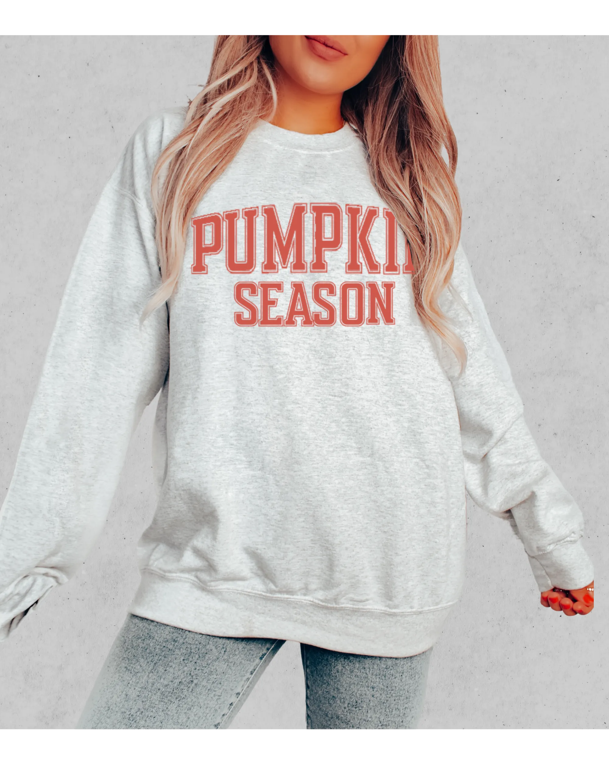 Pumpkin Season Crewneck Sweatshirt Women's Autumn or Fall Varsity Letters Gildan Pullover