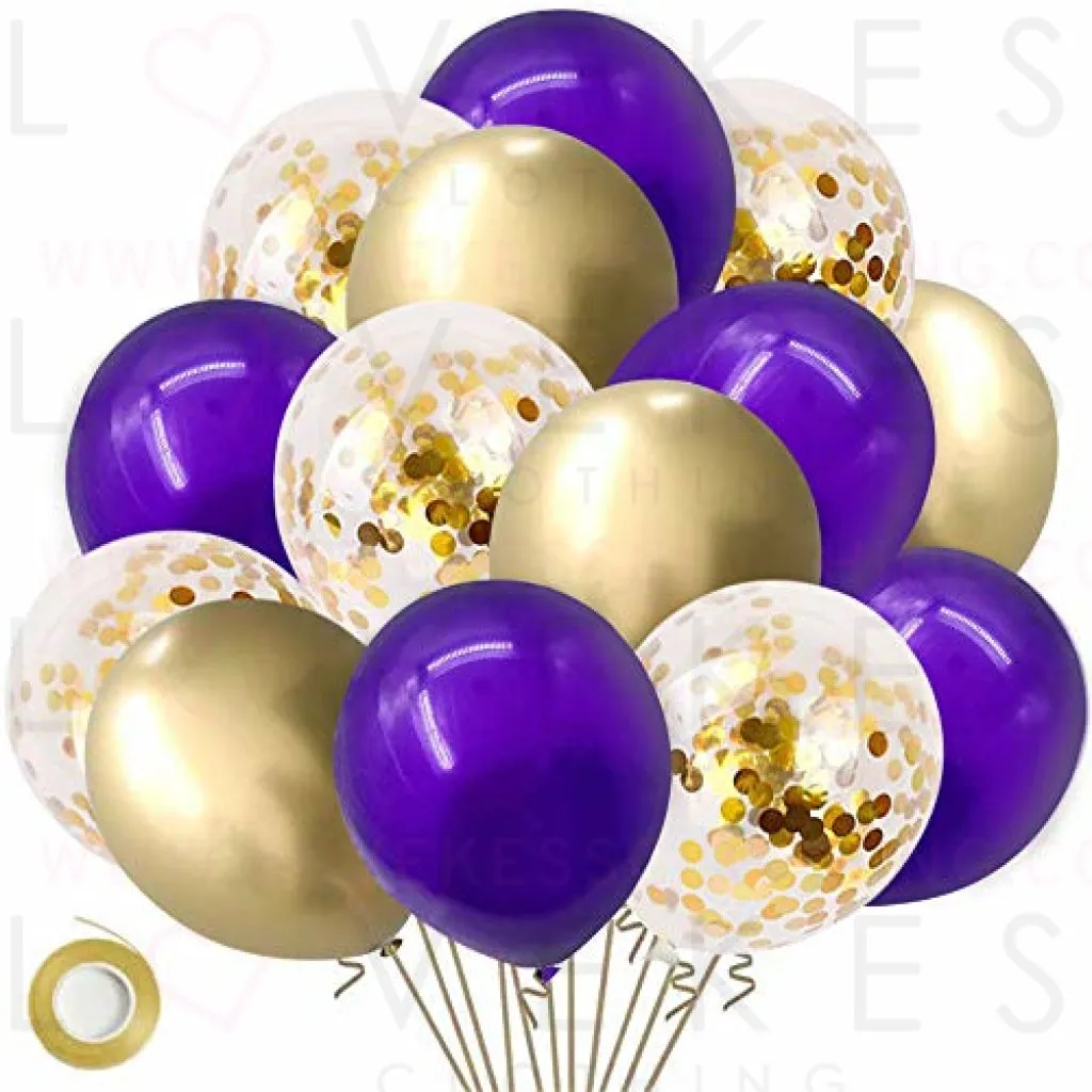 Purple Gold Confetti Latex Balloons,50pcs 12 inch Dark Purple and Gold Metallic Chrome Party Balloons for Birthday, Baby Shower, Wedding, Anniversary and Festival Ceremony Decoration