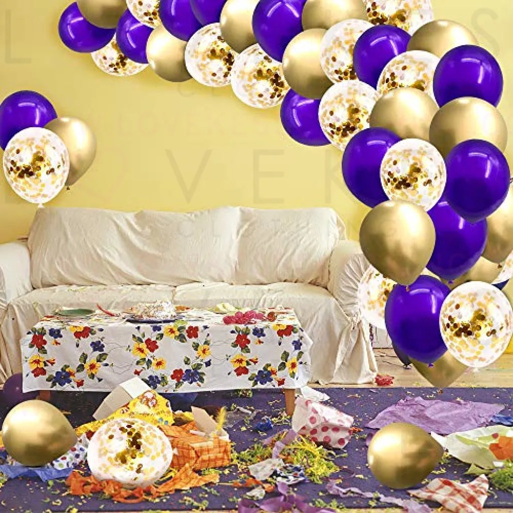 Purple Gold Confetti Latex Balloons,50pcs 12 inch Dark Purple and Gold Metallic Chrome Party Balloons for Birthday, Baby Shower, Wedding, Anniversary and Festival Ceremony Decoration