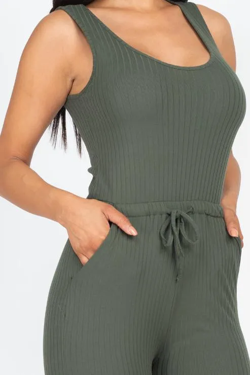 Ribbed Sleeveless Drawstring Jumpsuit