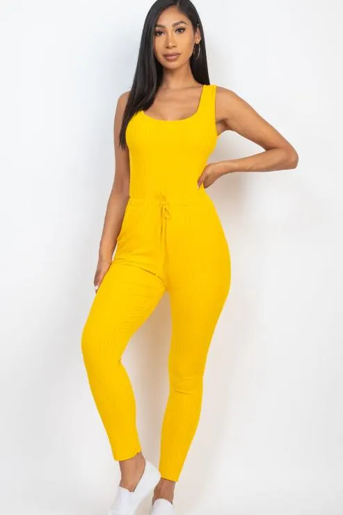 Ribbed Sleeveless Drawstring Jumpsuit