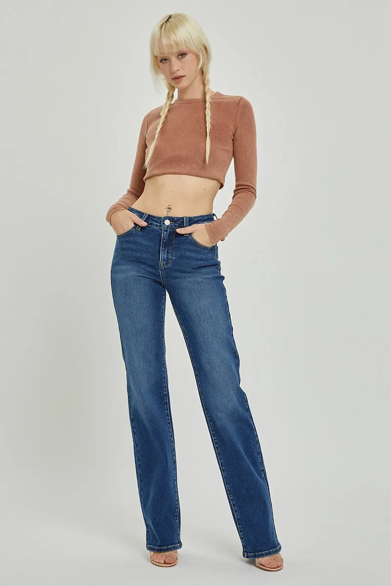 Risen Jeans- Mid Rise Long Straight Jeans - RDP5509