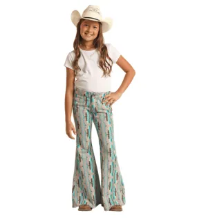 Rock & Roll Denim Girl's Bell Bottom Peacock Aztec Jeans RRGD7PR1AT