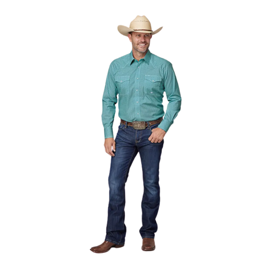 Roper Men's Stretch Teal Western Green Shirt