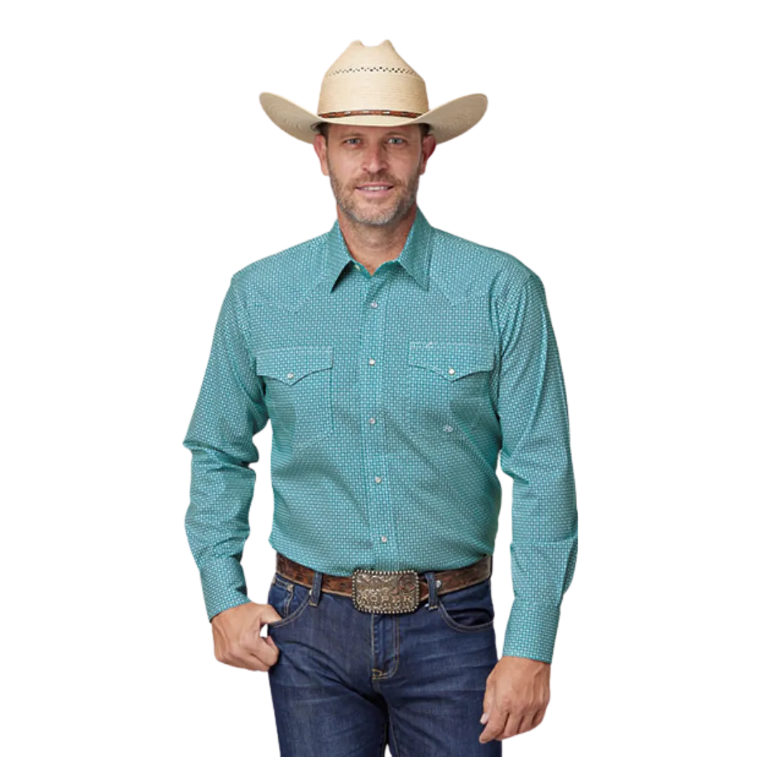 Roper Men's Stretch Teal Western Green Shirt