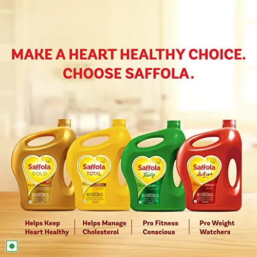 Saffola Gold Refined Oil|Blend of Rice Bran Oil & Sunflower Oil|Cooking Oil|Pro Healthy Lifestyle Edible Oil 1 Litre Pouch