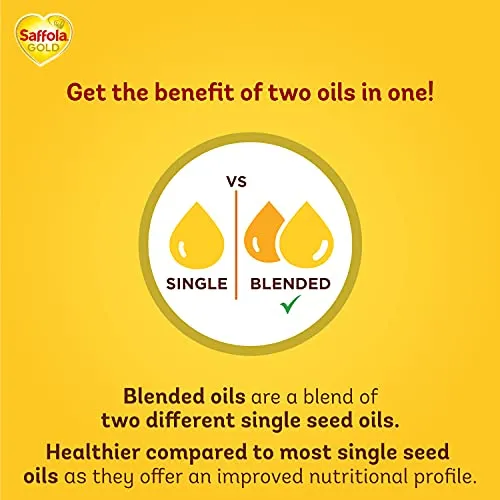 Saffola Gold Refined Oil|Blend of Rice Bran Oil & Sunflower Oil|Cooking Oil|Pro Healthy Lifestyle Edible Oil 1 Litre Pouch