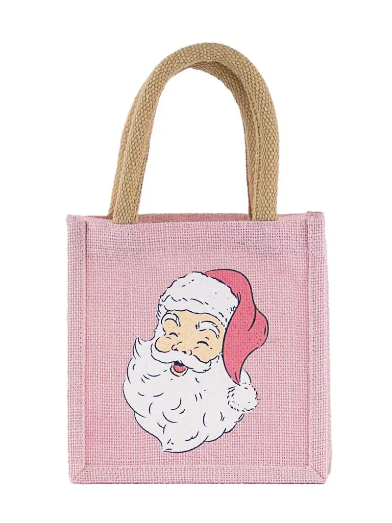 Santa Face Gift Tote - Pink