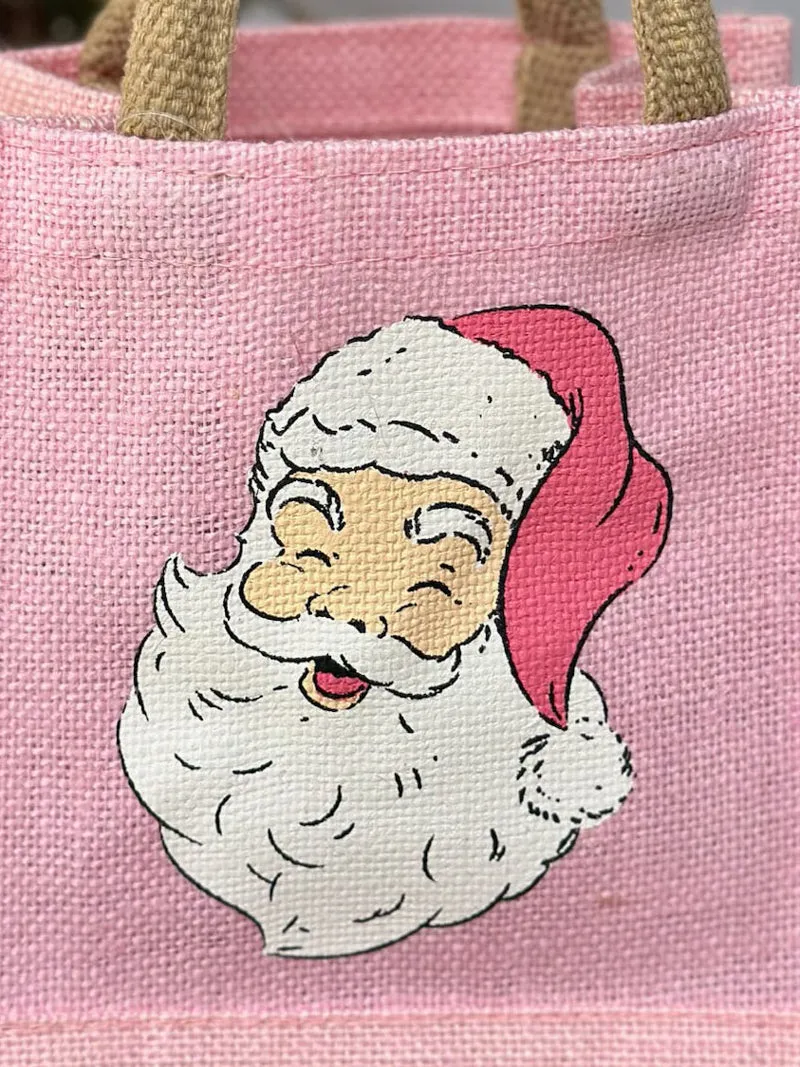 Santa Face Gift Tote - Pink