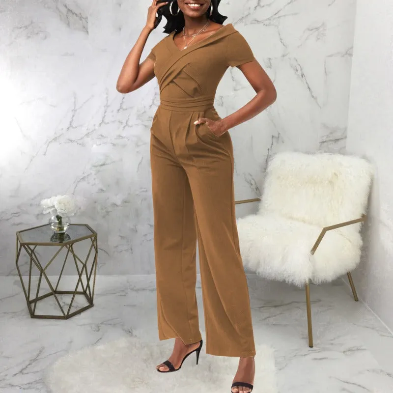 Short Sleeve V-Neck Women Jumpsuit